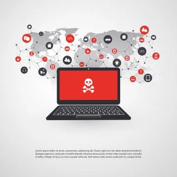 Network Vulnerability - Virus, Malware, Ransomware, Fraud, Spam Stock Illustration