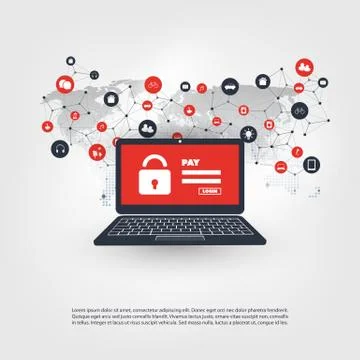 Network Vulnerability - Virus, Malware, Ransomware, Fraud, Spam Stock Illustration