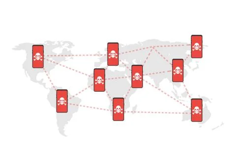 Network Vulnerability - Virus, Malware, Ransomware, Fraud, Spam, Phishing, Em Stock Illustration