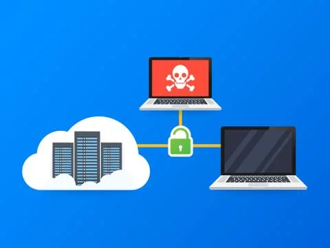 Network Vulnerability - Virus, Malware, Ransomware, Fraud, Spam, Phishing, Em Stock Illustration