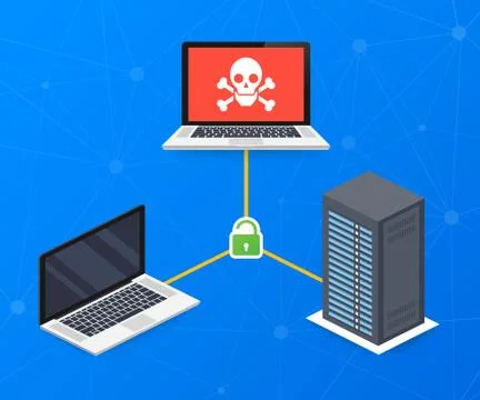 Network Vulnerability - Virus, Malware, Ransomware, Fraud, Spam, Phishing, Em Stock Illustration