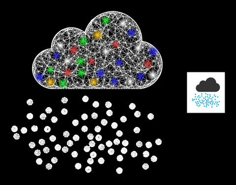 Network Web Mesh Fog Cloud Icon with Multicolored Flash Nodes Illustrazione stock