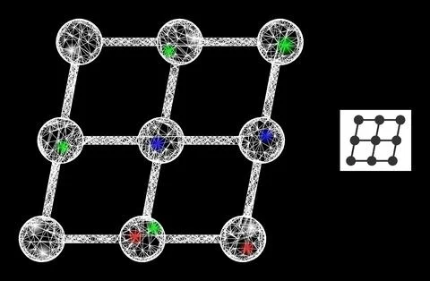 Network Web Mesh Inclined Grid Nodes Icon with Multi Colored Glare Spots イラスト素材