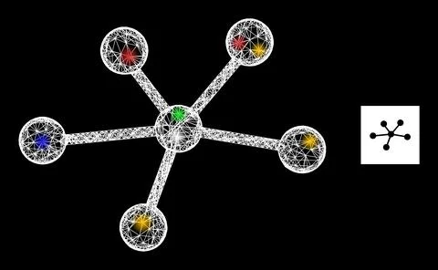 Network Web Mesh Relatiions Icon with Colorful Flash Nodes Illustrazione stock