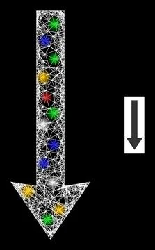 Network Web Mesh Send Down Icon with Multicolored Flash Nodes Illustrazione stock