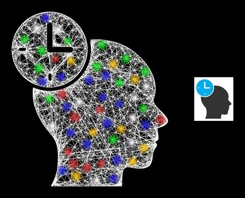 Network Web Mesh Time Management Icon with Multicolored Glitter Dots Stock Illustration