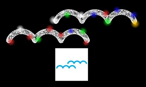 Network Web Mesh Water Surface Icon with Multi Colored Flash Nodes Stockillustratie