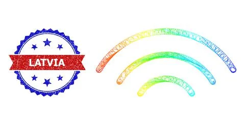 Network Wireless Waves Mesh Icon with Spectrum Gradient and Textured Bicolor Stock Illustration