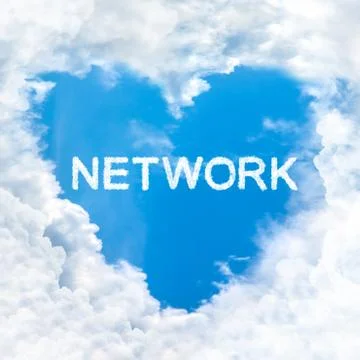 Network word cloud blue sky background only Stock Photos