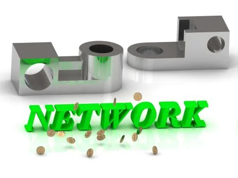 NETWORK- words of color letters and silver details on white background.. Stock Illustration
