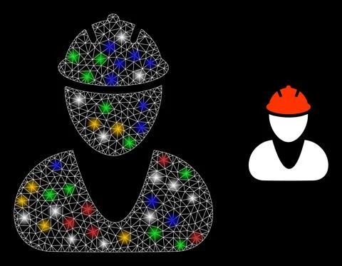 Network Worker Constellation Icon with Bright Colored Light Spots Illustrazione stock