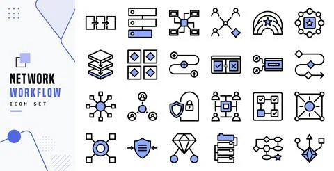 Network Workflow Vector Line Icon Set Collection Illustration