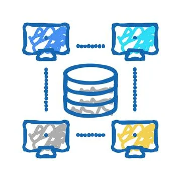 Network working digital processing icon doodle illustration Stock Illustration