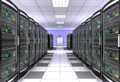 Network workstation server room 3d illustration Stockillustratie