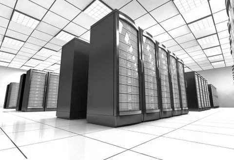 Network workstation server room 3d illustration Illustrazione stock