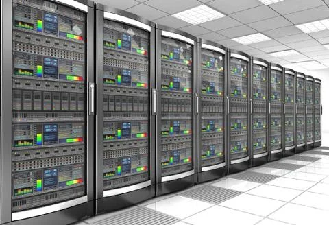 Network workstation server room 3d illustration Stock Illustration