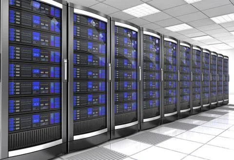 Network workstation server room 3d illustration Stock Illustration