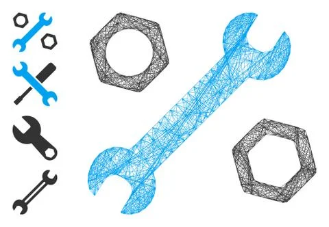 Network Wrench and Nuts Vector Mesh Stock Illustration