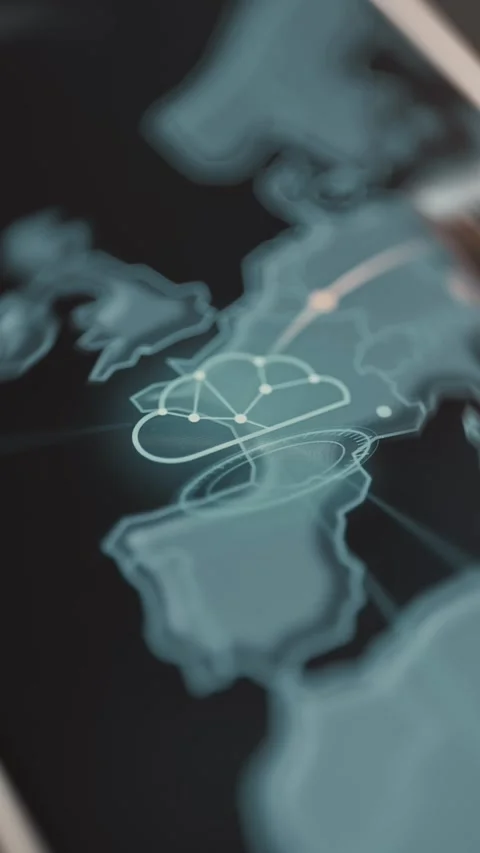 Networked cloud symbol rises from concentric rings Stock Footage 343376921