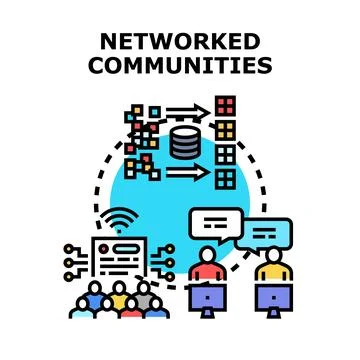 Networked communities connecting and sharing information online Stock Illustration