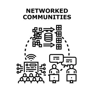 Networked communities connecting and sharing information online Stock Illustration