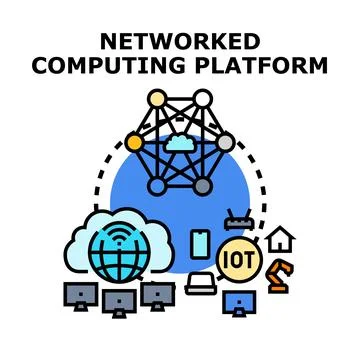 Networked computing platform generating data and sharing communication 库存插图