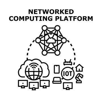 Networked computing platform generating data and sharing communication Stockillustratie