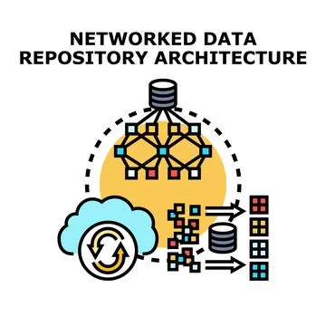 Networked data repository architecture organizing information storage Illustrazione stock