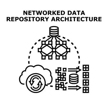 Networked data repository architecture organizing information storage Stock Illustration