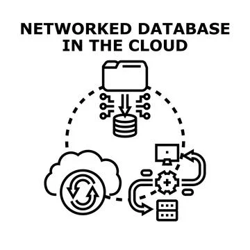 Networked database in the cloud computing concept Stock Illustration