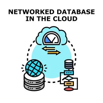 Networked database in cloud computing technology concept Stock Illustration