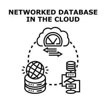 Networked database in cloud computing technology concept Stock Illustration
