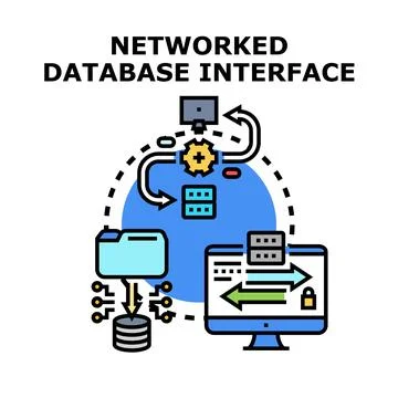 Networked database interface concept illustrating data management Illustrazione stock