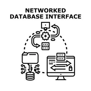 Networked database interface concept illustrating data management 스톡 일러스트