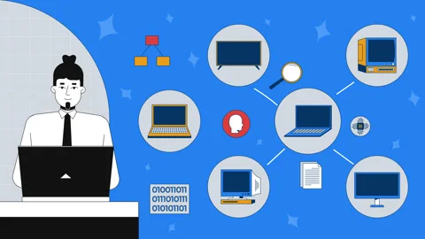 Networked devices and digital connections 2D mixed media animation Stock Footage 324526879