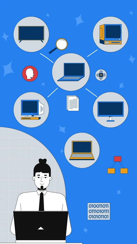Networked devices and digital connections mixed media vertical animation Stock Footage 324811781