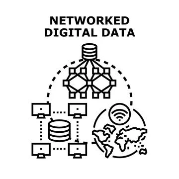 Networked digital data connecting global processing and storage Stock Illustration