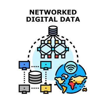 Networked digital data connecting global processing and storage Stock Illustration