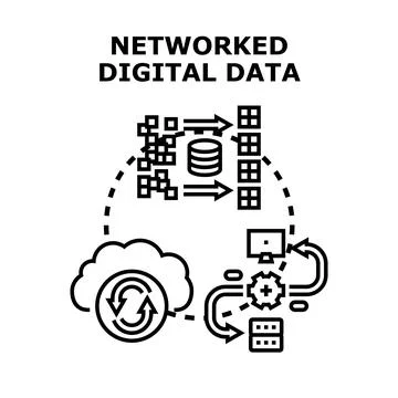 Networked digital data processing, storage, and exchange concept Stock Illustration