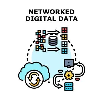 Networked digital data processing, storage, and exchange concept Stockillustratie