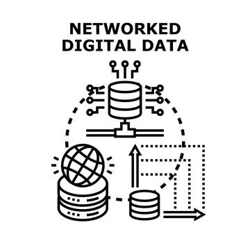 Networked digital data processing storing collecting transfer sharing イラスト素材