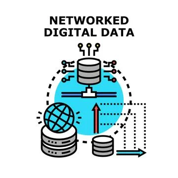 Networked digital data processing storing collecting transfer sharing Stock Illustration