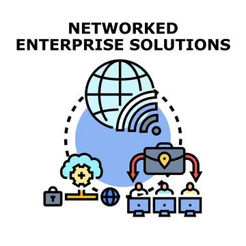 Networked enterprise it solutions concept illustration connecting global wo.. Stock Illustration