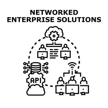 Networked enterprise solutions connecting people and data イラスト素材