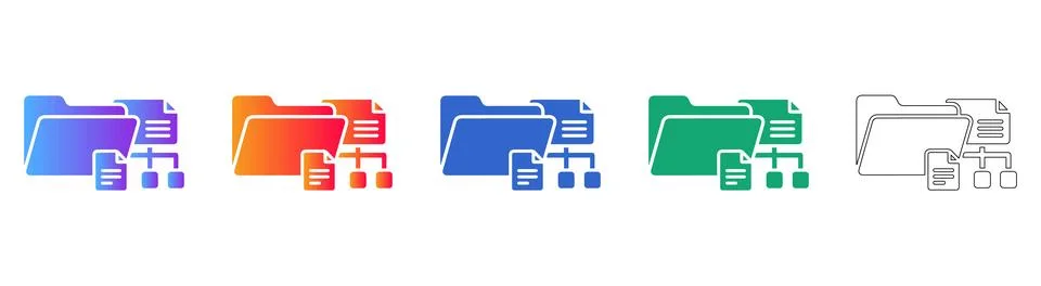 Networked Folder and File Sharing System Icon Set Illustration