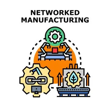Networked manufacturing system advancing smart industry 4.0 concept Stock Illustration