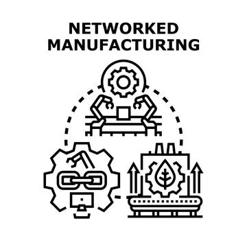 Networked manufacturing system advancing smart industry 4.0 concept Stock Illustration
