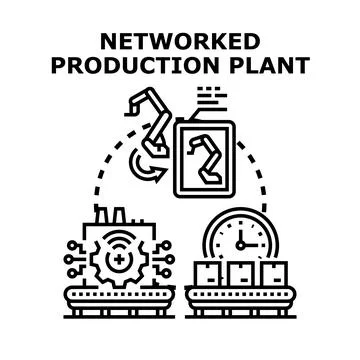 Networked production plant automating smart manufacturing process Stock Illustration