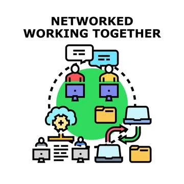 Networked team collaborating online sharing data and ideas イラスト素材