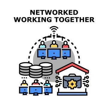 Networked team working together on shared data solution イラスト素材